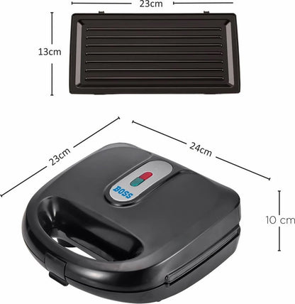 BOSS Regal 3-In-1 , Easy Detachable Non-Stick Plates, 2 Slice, Grill, Toast, Waffle  (Black/Steel)