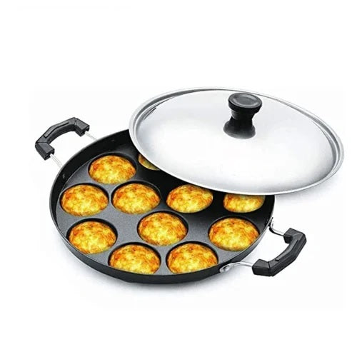 Tejas 12 Cavities Non Stick Appam Patra with Lid (Paniyarrakal/Paniyaram/Appam Pan/Maker/Cake Maker Pan