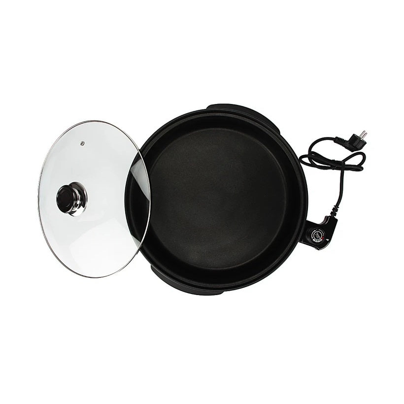 AFINITO Multi-Functional Electric Pizza Pan AF-175 with Glass Lid - 36cm Diameter, Non-Stick, Adjustable Thermostat