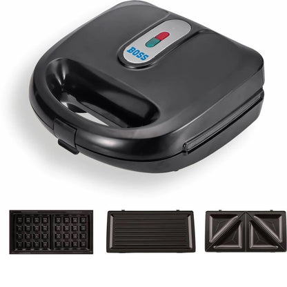 BOSS Regal 3-In-1 , Easy Detachable Non-Stick Plates, 2 Slice, Grill, Toast, Waffle  (Black/Steel)