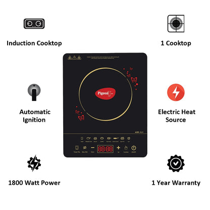 Pigeon By Stovekraft 14429 Acer Plus 1800 Watt Induction Cooktop with Feather Touch Control, Induction Stove comes with 8 Preset Menus and Auto-Shut