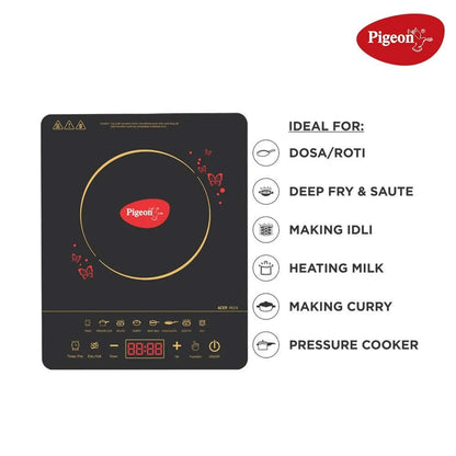 Pigeon By Stovekraft 14429 Acer Plus 1800 Watt Induction Cooktop with Feather Touch Control, Induction Stove comes with 8 Preset Menus and Auto-Shut