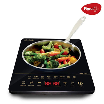 Pigeon By Stovekraft 14429 Acer Plus 1800 Watt Induction Cooktop with Feather Touch Control, Induction Stove comes with 8 Preset Menus and Auto-Shut