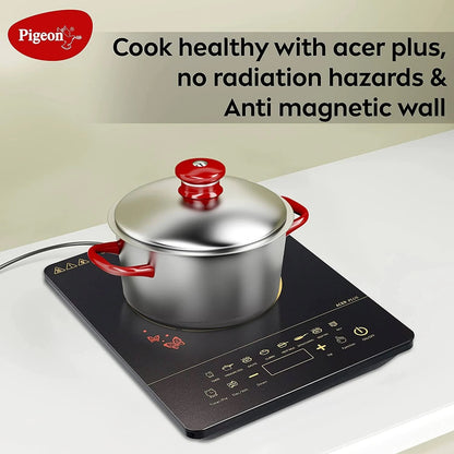 Pigeon By Stovekraft 14429 Acer Plus 1800 Watt Induction Cooktop with Feather Touch Control, Induction Stove comes with 8 Preset Menus and Auto-Shut