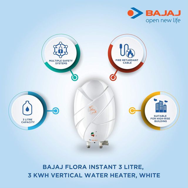 BAJAJ Flora 3 Litres Instant Water Geyser (3000 Watts, White)