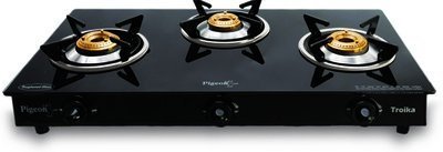Pigeon Troika 3 Burner Glasstop Gas Stove, LPG/PNG