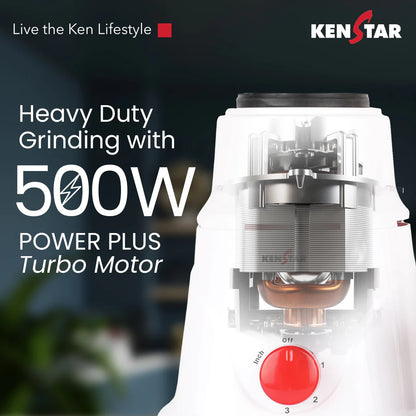 KENSTAR SPICE 500-WATT MIXER GRINGER WITH 3 JARS (WHITE & RED)