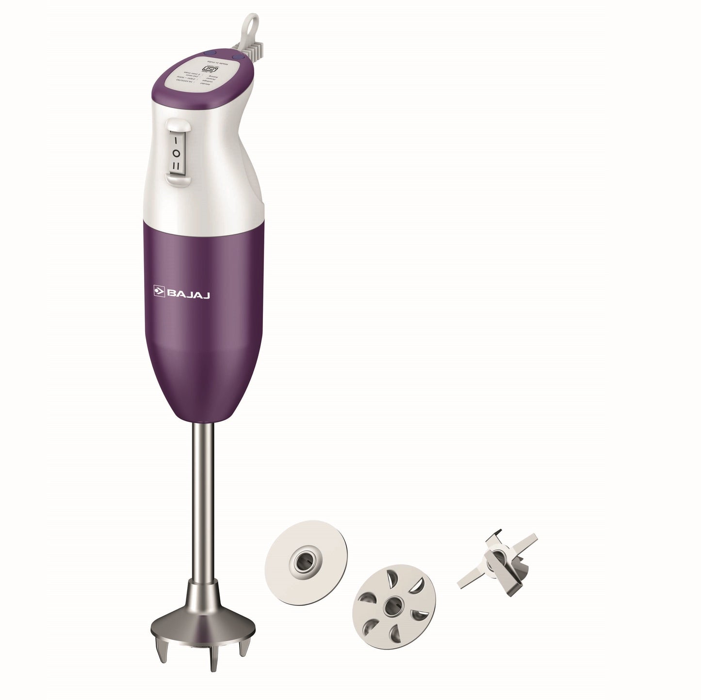 Bajaj HB 23 225 W Hand Blender with Powerful Copper Motor, 2-Speed Switch, Stainless Steel Stem & Blades, Includes Whisk, Mincer & Beater Attachments, Wall-Mount Bracket & Cord Hanger – Easy Home Kitchen Handheld Mixer