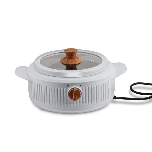 Jaypee Plus Electric CookSmart Casserole with Teflon NonStick Coating Bowl for Reheating & Cooking, Serving Casserole Wooden Finish Lid & Regulator Knob Toughened Glass Lid, 1500 ml, Grey