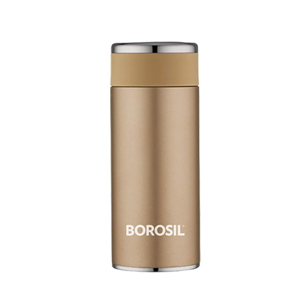 Borosil Hydra Travelsmart 260 ml Stainless Steel Water Bottle | Double Wall Vacuum Insulated Flask | 8 Hours Hot & 10 Hours Cold | Leakproof, BPA Free | 1 Year Warranty, Rose Gold