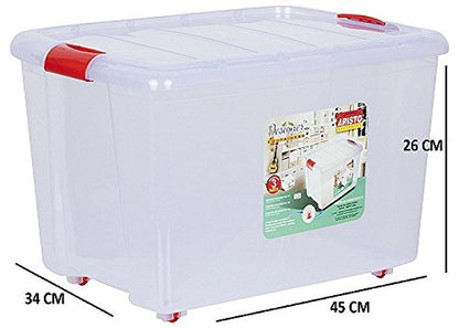 ARISTO Designer 111 Multipurpose Plastic Storage Container Box with Wheels 25 LTR (Clear, Transparent)