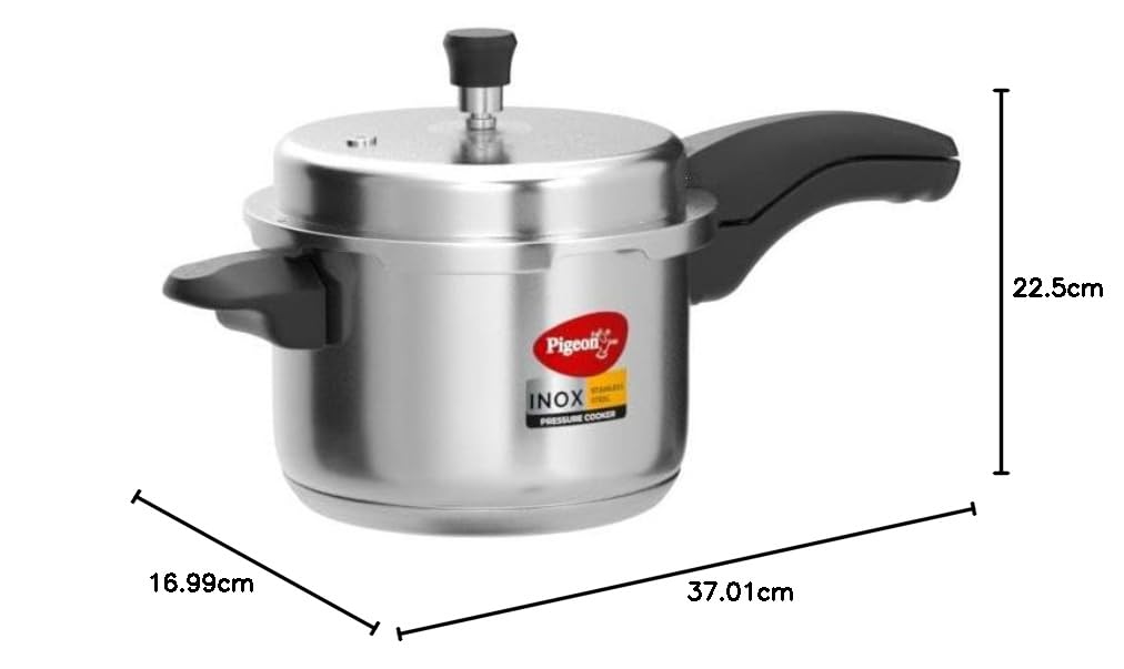 Pigeon by Stovekraft Inox Stainless Steel Pressure Cooker with Outer Lid, Compatible for Gas Stove and Induction, 3 Litre, Silver