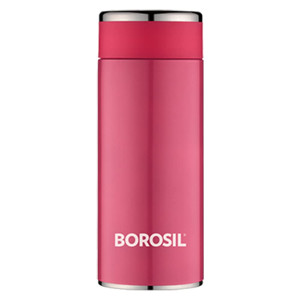 Borosil Hydra Travelsmart 360 ml Stainless Steel Water Bottle | Double Wall Vacuum Insulated Flask | 10 Hours Hot & 12 Hours Cold | Leakproof, BPA Free | 1 Year Warranty, Pink