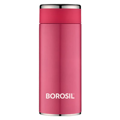 Borosil Hydra Travelsmart 360 ml Stainless Steel Water Bottle | Double Wall Vacuum Insulated Flask | 10 Hours Hot & 12 Hours Cold | Leakproof, BPA Free | 1 Year Warranty, Pink
