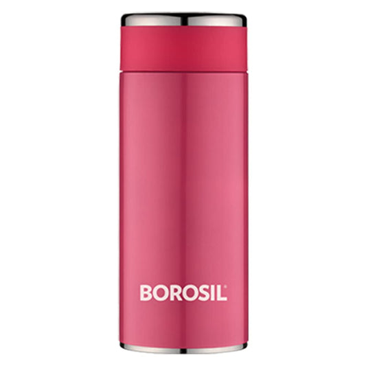 Borosil Hydra Travelsmart 360 ml Stainless Steel Water Bottle | Double Wall Vacuum Insulated Flask | 10 Hours Hot & 12 Hours Cold | Leakproof, BPA Free | 1 Year Warranty, Pink
