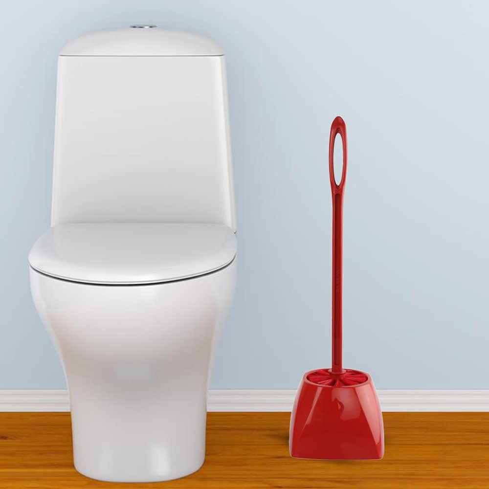 Kleeno by Cello Eco Round Toilet Brush with Stand, 1pc, Red