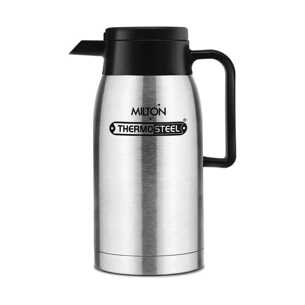 Milton Omega 1000 Thermosteel Vacuum Insulated 24 Hours Hot or Cold Carafe, 1000 ml, Silver | 100% Leak Proof | Easy to Carry | Ideal for Tea | Coffee | Juice | Water