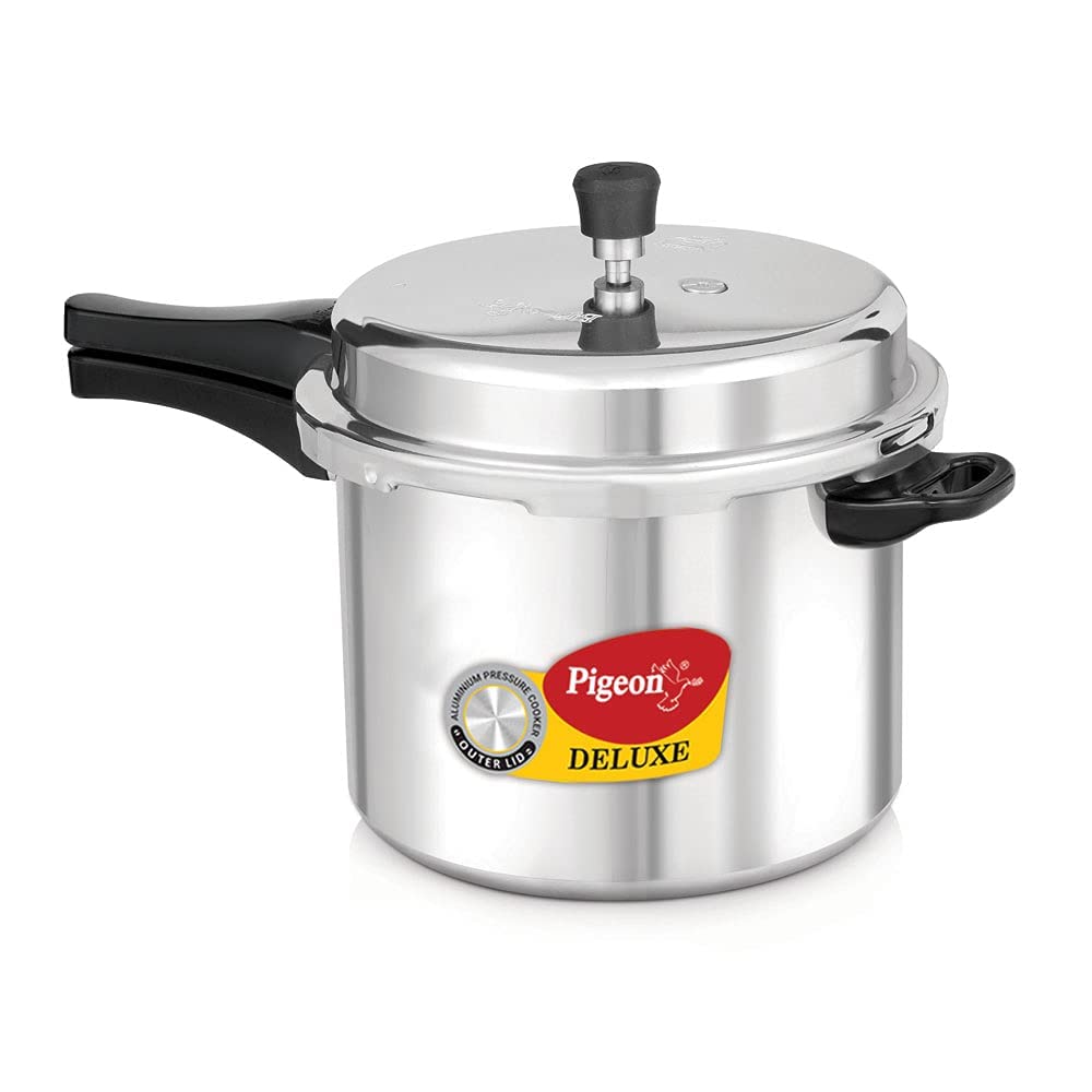 Pigeon by Stovekraft Deluxe Aluminium Outer Lid Pressure Cooker, 7.5 Litres, Silver