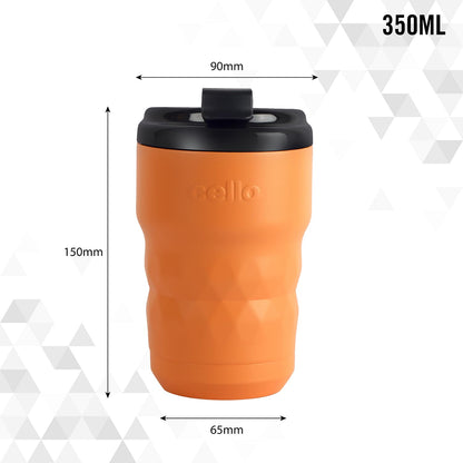 Cello Latte Coffee Stainless Steel Double Wall Insulation Flask | Flip-Top Lid & Wide-Mouth Opening | Leak-Proof and Spill-Resistant | 350, Orange