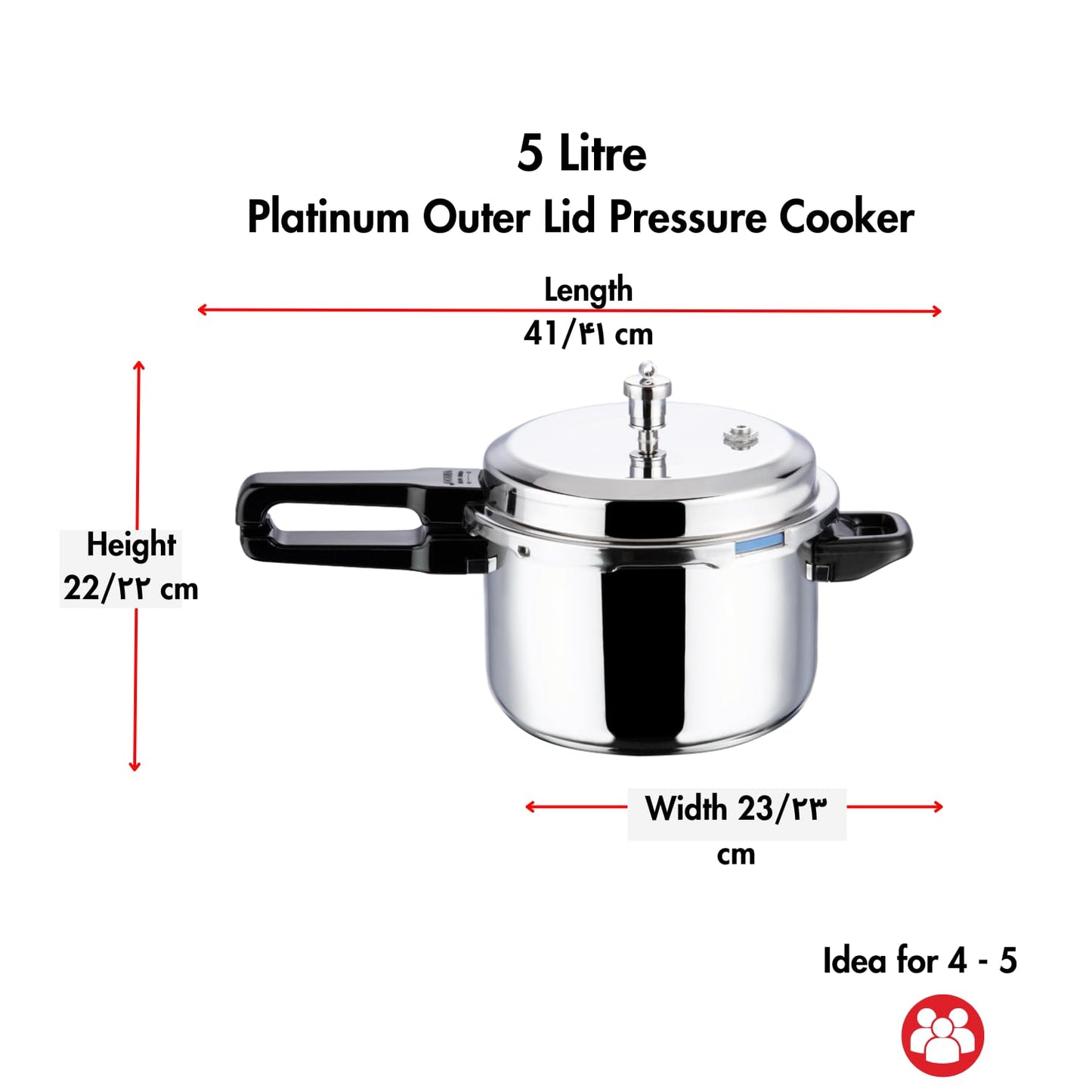 Vinod Platinum Triply Stainless Steel Outer Lid Pressure Cooker 5 Litre | ISI Certified | Induction & Gas Stove Compatible | Silver