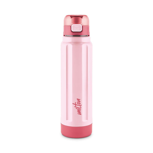 Milton Taurus 900 Steel Thermoware, Inner Stainless Steel, Cold PU Insulated, Leak Proof Water Bottle for School Kids, Office, Gym, Easy to Carry Handle, 665 ml, Light Pink