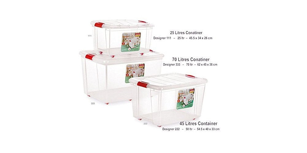 ARISTO Designer 111 Multipurpose Plastic Storage Container Box with Wheels 25 LTR (Clear, Transparent)