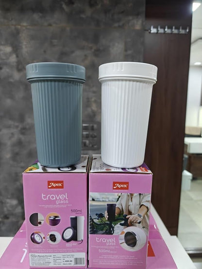 APEX Travel Glass Tumbler, 500 ml, Stainless Steel Inner, Multicolour 1pcs