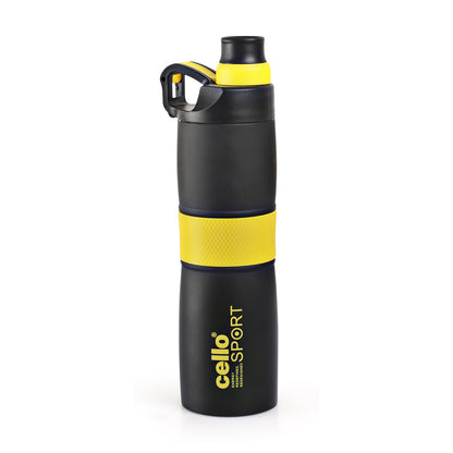 Cello Force Vacuum Insulated Flask | Hot and Cold Water Bottle with Anti-Slip Grip | Double Walled Sports Bottle for Travel, Home, Office, School | 700ml, Yellow