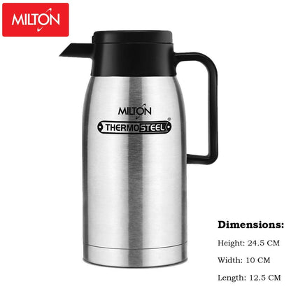 Milton Omega 1000 Thermosteel Vacuum Insulated 24 Hours Hot or Cold Carafe, 1000 ml, Silver | 100% Leak Proof | Easy to Carry | Ideal for Tea | Coffee | Juice | Water