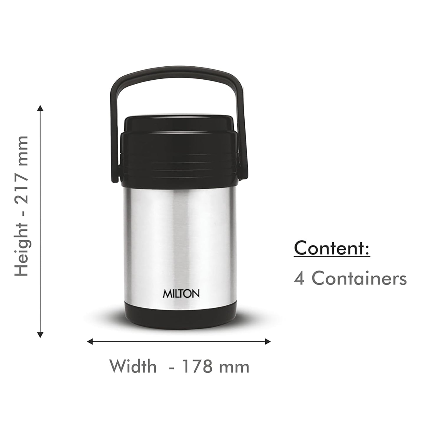 MILTON Thermosteel Hot Meal Container Lunch Box, Set of 4, Silver, Stainless Steel