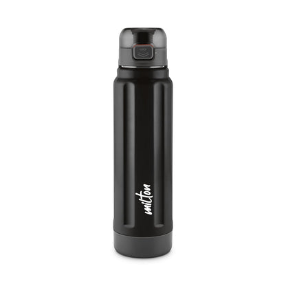 Milton Taurus 900 Steel Thermoware, Inner Stainless Steel, Cold PU Insulated, Leak Proof Water Bottle for School Kids, Office, Gym, Easy to Carry Handle, 665 ml, Black