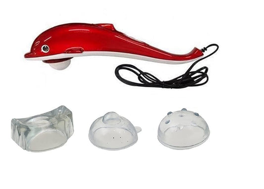 Dolphin Handheld Massager with Vibration, Magnetic, Far Infrared Therapy to Aid in Pain and Stress Relief For Men and Women (Red & White)