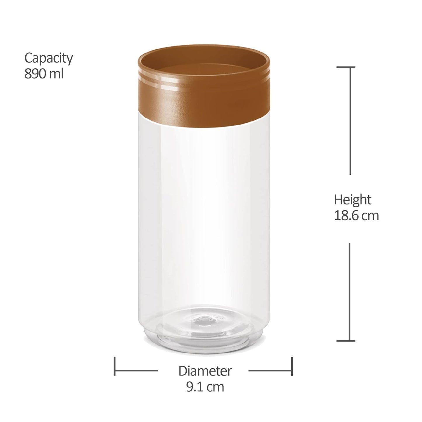 MILTON Stack IT 1000 Airtight Plastic Storage Jar and Container Set Stackable BPA Free, Transparent Containers for Kitchen Grocery Storage, Multipurpose Organizer Jar 890 Ml Each, Set of 2, Brown