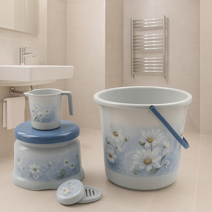 NOVAE Bathroom Set 4 Pcs, Plastic Bath Set with Bucket 20L, Mug 1.5L, Stool 508, Soap Case, Bathroom Accessories, Durable, Stylish, Easy to Clean, Ideal for Home, Grey