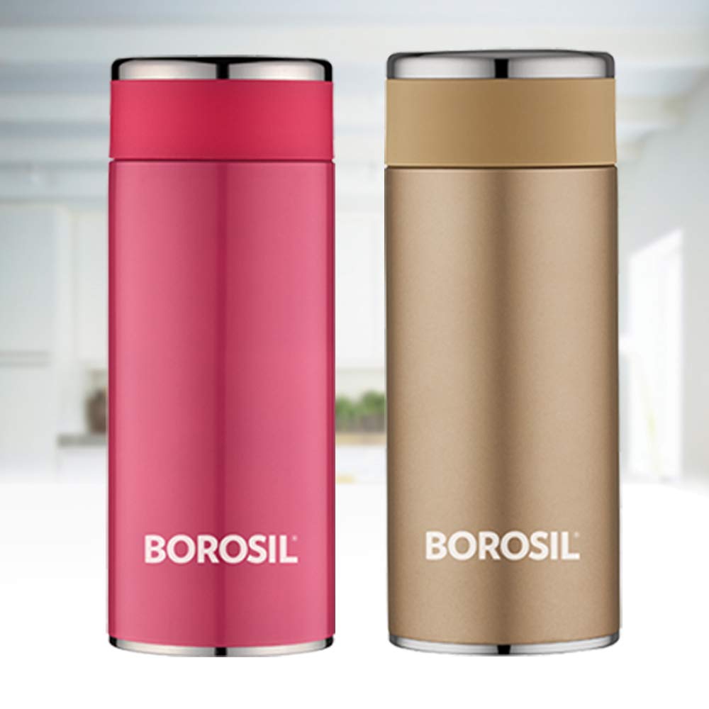 Borosil Hydra Travelsmart 360 ml Stainless Steel Water Bottle | Double Wall Vacuum Insulated Flask | 10 Hours Hot & 12 Hours Cold | Leakproof, BPA Free | 1 Year Warranty, Pink