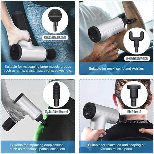 RF Portable Electric Fascial Gun KH-320 Massage Tool for Pain Relief | Mini Gun Massager with 4 heads | Massager For Pain Relief & Recovery | Portable Handheld Electric