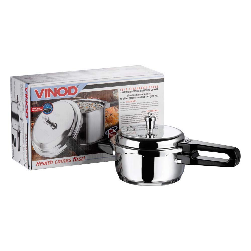 Vinod 18/8 Stainless Steel Pressure Cooker Outer Lid 3 Litre | Unique Sandwich Bottom Cooker | Induction and Gas Base | ISI and CE certified | 2 Years Warranty