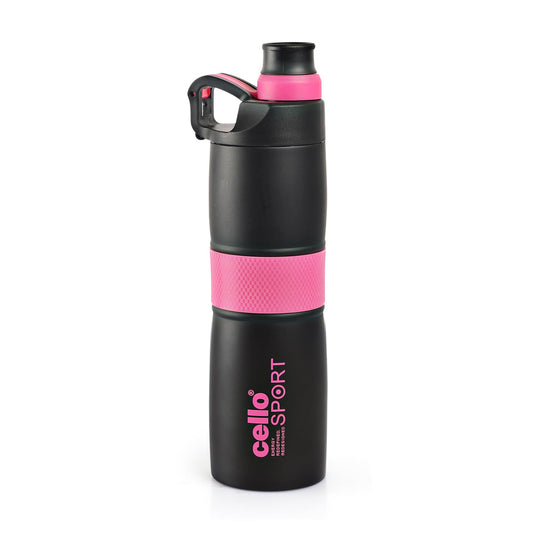 Cello Force Vacuum Insulated Flask | Hot and Cold Water Bottle with Anti-Slip Grip | Double Walled Sports Bottle for Travel, Home, Office, School | 700ml, Pink