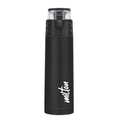 Milton Atlantis 400 Thermosteel Water Bottle 350 ml, 24 Hr Hot and Cold I Leak Proof Lid, ISI Certified I Vacuum Insulated I for Office, Gym, School I Black