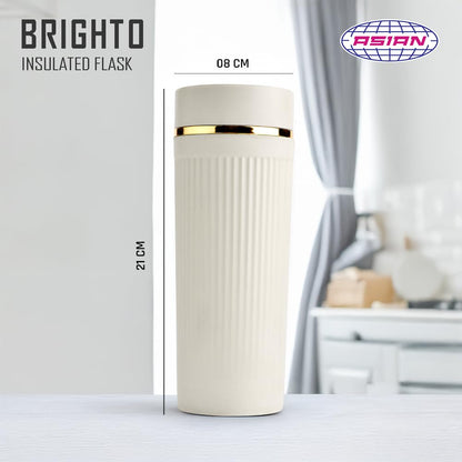 Asian Plastowares Brighto Beverage Holder Insulated Flask 500ml | Hot and Cold Bottle for Diwali Gift | Corporate| Beige
