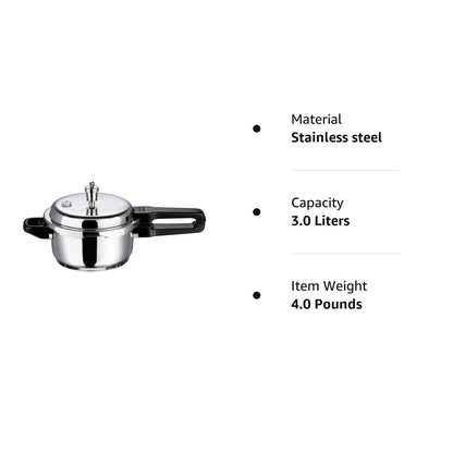 Vinod 18/8 Stainless Steel Pressure Cooker Outer Lid 3 Litre | Unique Sandwich Bottom Cooker | Induction and Gas Base | ISI and CE certified | 2 Years Warranty