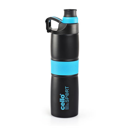 CELLO Metal Force Vacuum Insulated Flask | Hot and Cold Water Bottle with Anti-Slip Grip | Double Walled Sports Bottle for Travel, Home, Office, School, Blue, 700 Milliliters