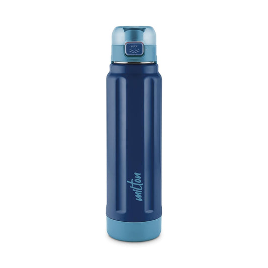 Milton Taurus 900 Steel Thermoware, Inner Stainless Steel, Cold PU Insulated, Leak Proof Water Bottle for School Kids, Office, Gym, Easy to Carry Handle, 665 ml, Dark Blue