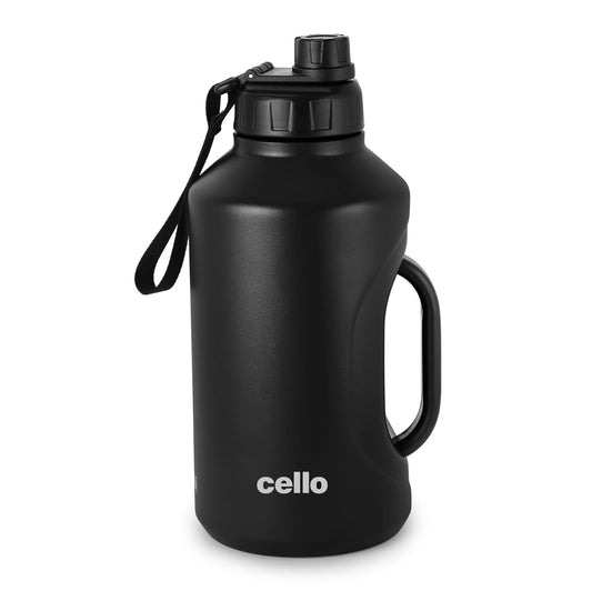 Cello Duro Hydrabot Thermosteel Flask, 2.3 Litre, Black | 24 Hours Hot and Cold Stainless Steel Bottle | Flask for Tea Coffee | Ideal for Office, Gym, Home, Kitchen, Hiking, Travel Bottle