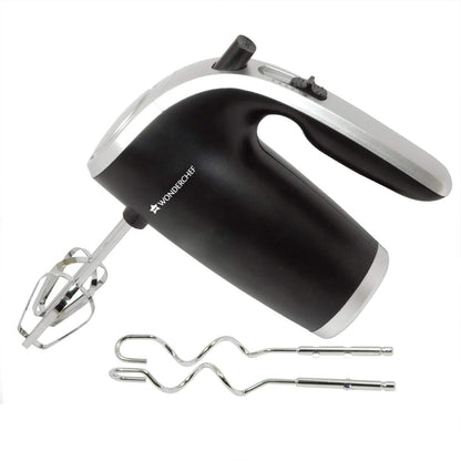 Wonderchef Onyx 5 Speed Electric Hand Mixer|300W Powerful & Silent Copper Motor|Hand Blender|SS Whisk Beaters & Dough Hooks|1 Year Warranty|Whisk Eggs|Cake Mixer|Dough Maker|Bakeware|Black & Steel