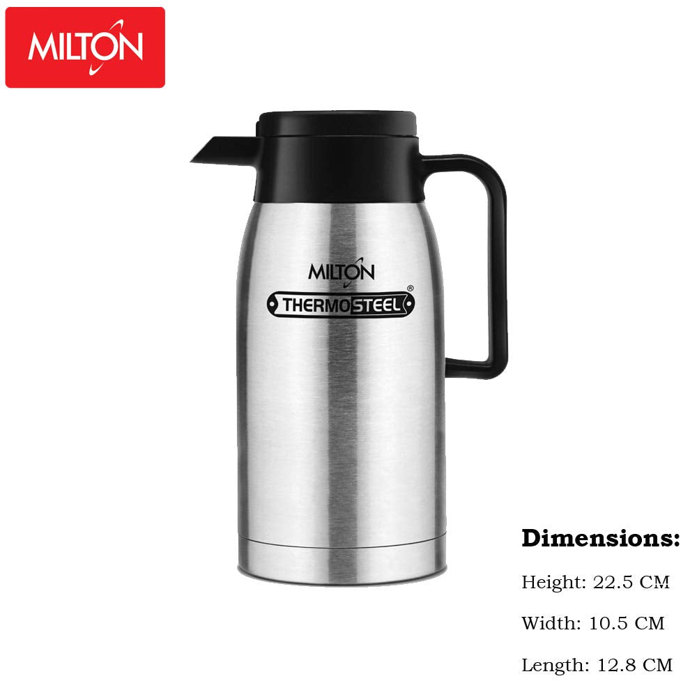 Milton omega 700 thermosteel vacuum insulated 24 hours hot or cold carafe, 700 ml, silver | 100% leak proof | easy to carry | ideal for tea | coffee | juice | water