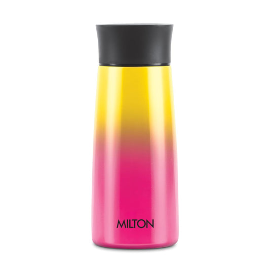 Milton Spectra 370 Thermosteel Hot and Cold Flask, 1 Piece, 370 ml, Yellow/Pink | Insulated Flask | Leak Proof | Soup Flask | Juice Flask | Thermos | Long Hours Hot and Cold