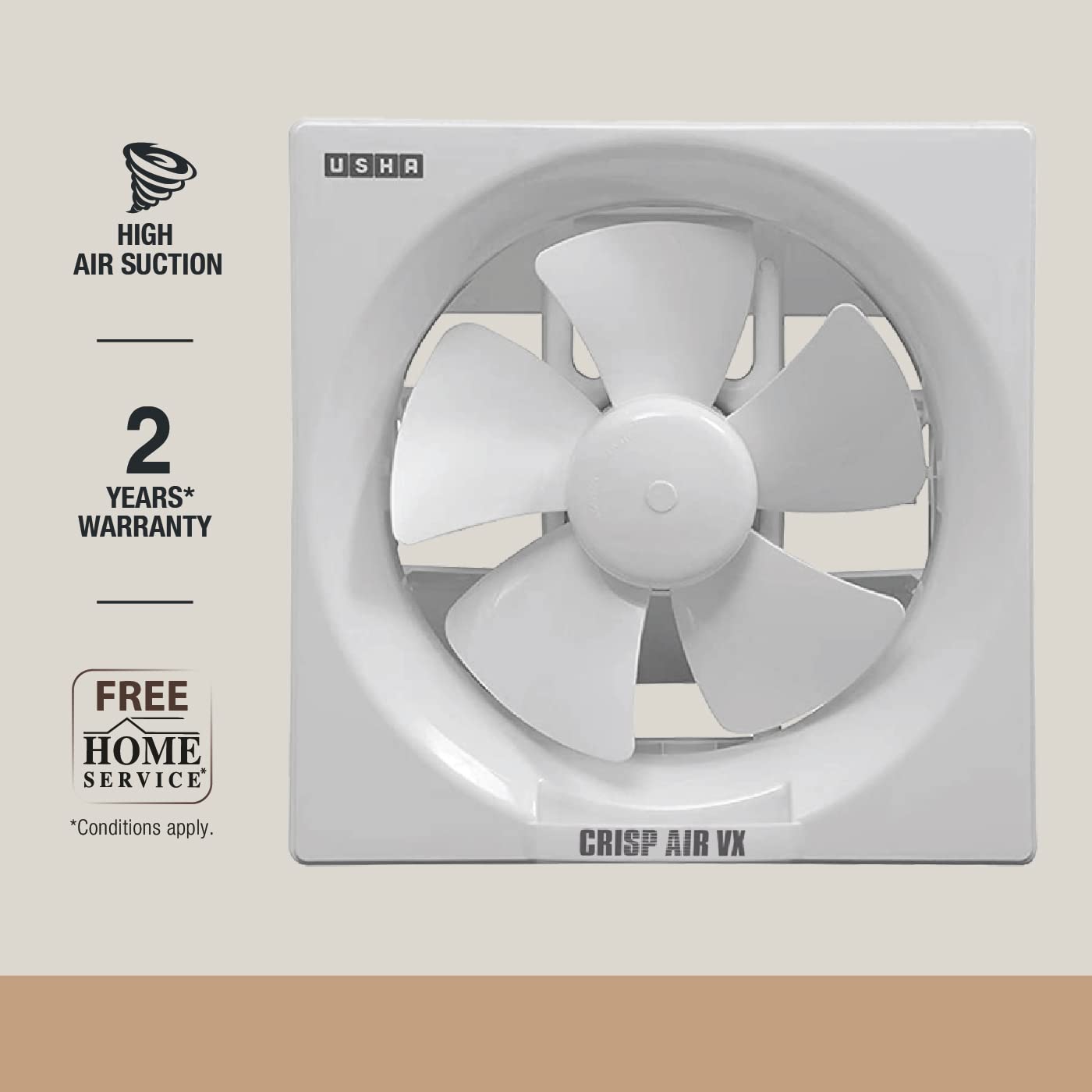 USHA Crisp Air VX Exhaust Fan | 150mm Sweep Size | 240mm Duct Size | 100% Copper Motor | 2 Year Warranty | (White)