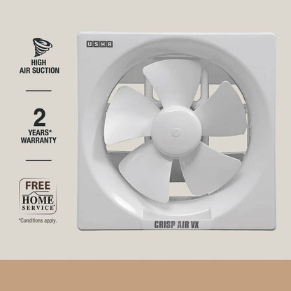 USHA Crisp Air VX Exhaust Fan | 150mm Sweep Size | 240mm Duct Size | 100% Copper Motor | 2 Year Warranty | (White)