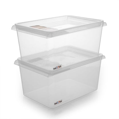Nayasa Stack N Store Set Of 2 | 5 Ltrs | Plastic Storage Boxes With Lid | Side Handle | Stackable Boxes | Can Be Used For Multipurpose Storage | Strong And Durable Quality | Clear